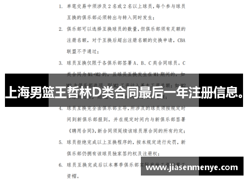 上海男篮王哲林D类合同最后一年注册信息。